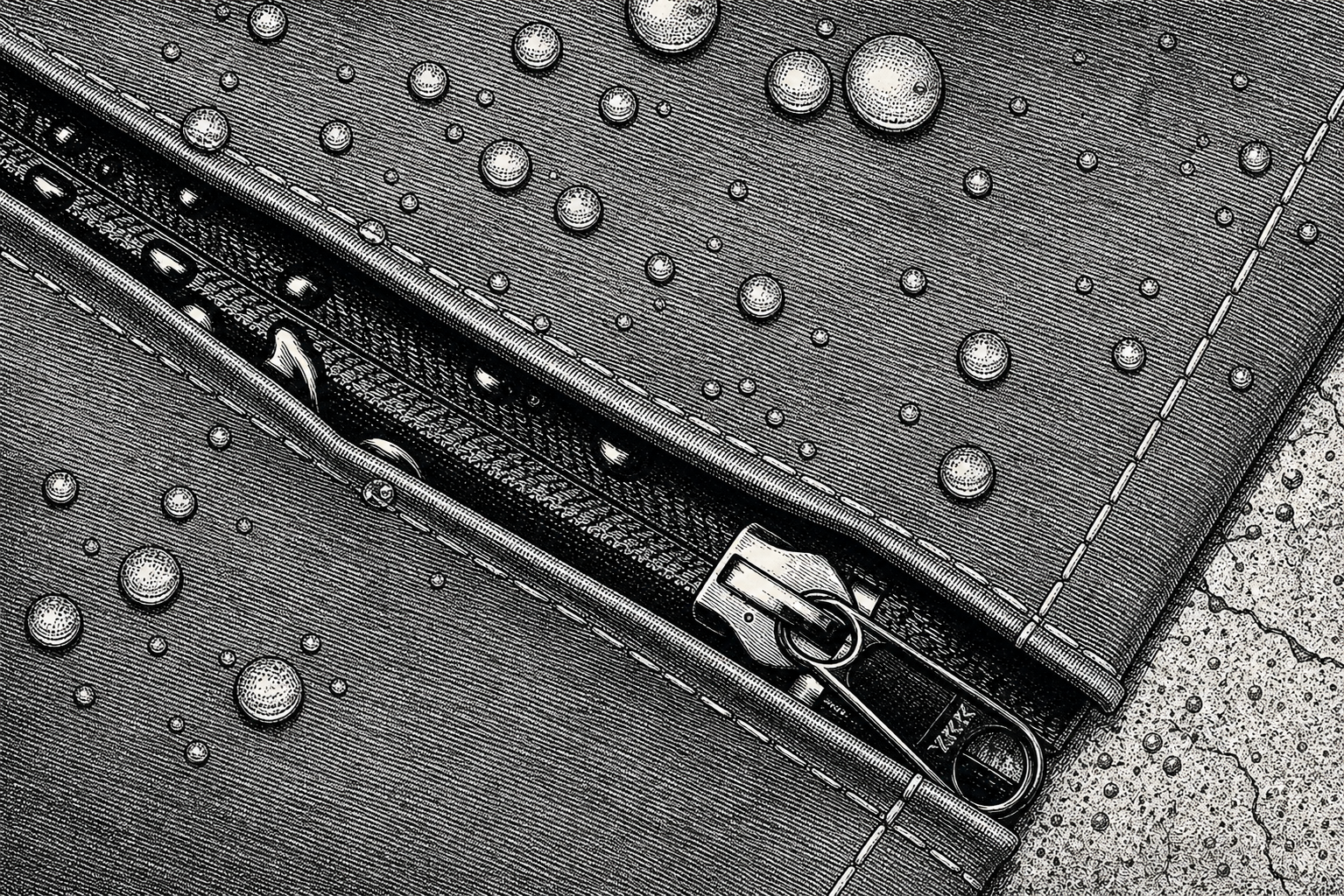 Water-resistant zipper detail on marine canvas