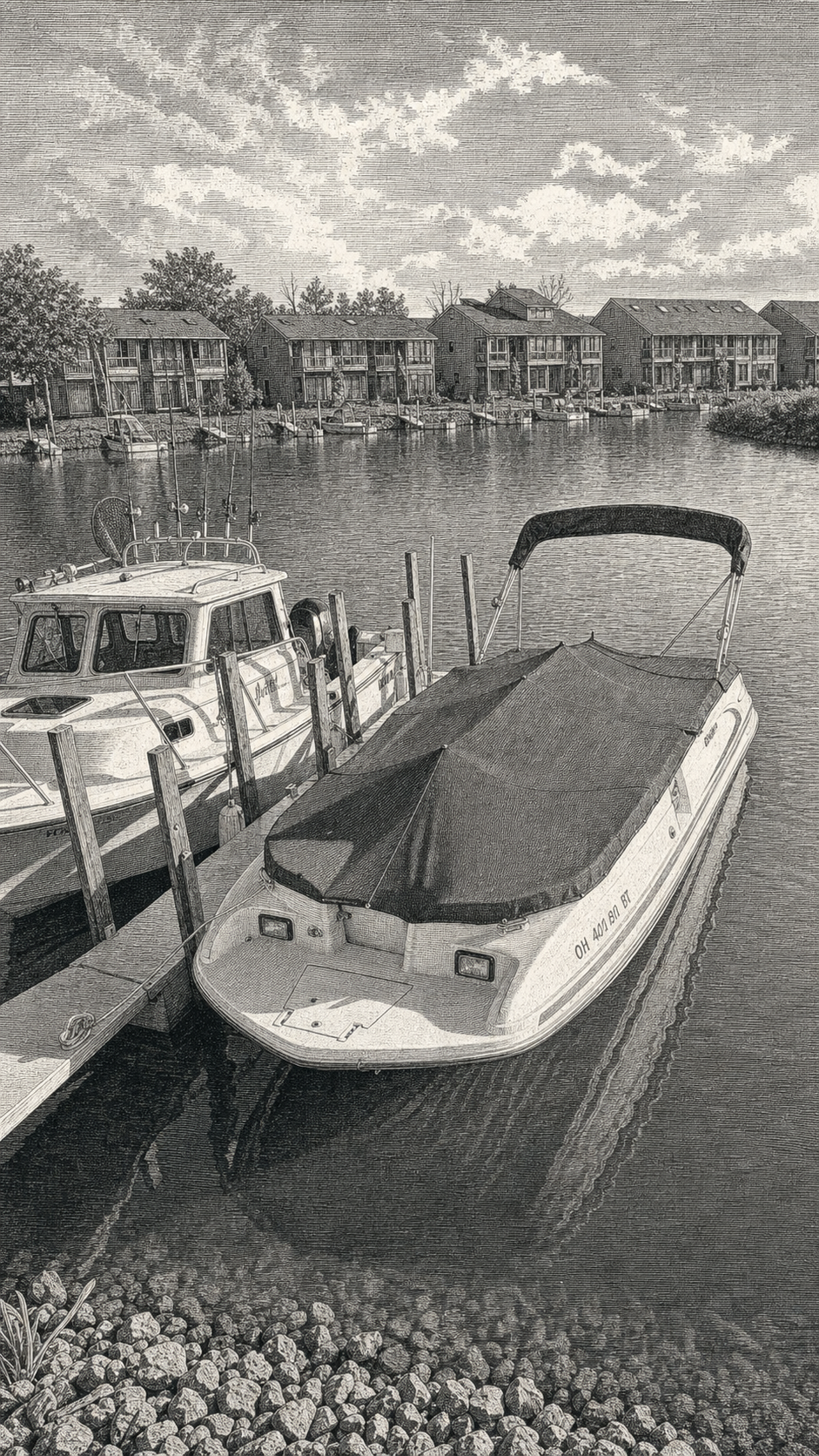 Red cover on a marina boat