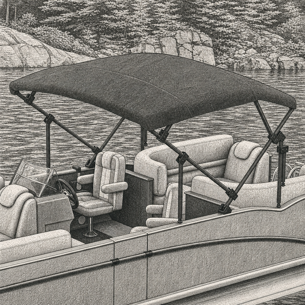 Boat with marine shade canvas